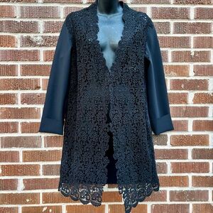 Eli Tahari Women’s Size S Lace-Up Floral Blazer Black Long Sleeve Mid-Length